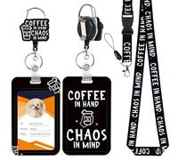 JroyJoy ID Badge Holder with Lanyard & Heavy-Duty Retractable Reel - Funny & Unique Design, Coffee in Hand, Fits School ID Badge, Name Card, Work ID for Nurses, Teachers, Students, Office Workers