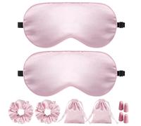 JroyJoy Silk Sleep Mask for Women - 100% Blackout, Super Soft Eye Mask for Side Sleepers, Sleeping Mask with Adjustable Strap, Pink Scrunchies for Women, with Travel Pouch