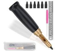 Jrpzcv Adjustable Screw Punch, 6 Tip Sizes Belt Hole Puncher, Wood Handle Leather Hole Punch Tool for Sewing Leather Black