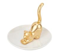 Jrpzcv Cats Posture Ring Holder Golden Kitty Tail Dish Jewelry Tray Ring Round Dishes Trinket Tray Ceramic Jewelry Storage Home Easy to Use