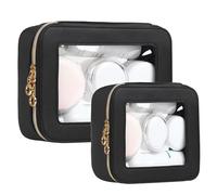 JRQCSJY Clear Leather Makeup Bag Set Large TSA Approved Large Opening Large Opening Cosmetic Bag with Zipper for Travel Essential, Black -, Small+Medium, Fashion