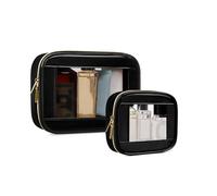 JRQCSJY Leather Clear Makeup Bags Set - Clear Quart Size TSA Approved Toiletry Bags for Toiletries Large Opening Transparent Cosmetic Case with Zipper for Travel Essential, Black-2, Mini+Medium