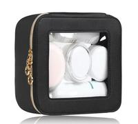 JRQCSJY Leather Clear Makeup Bags Set - Clear Quart Size TSA Approved Toiletry Bags for Toiletries Large Opening Transparent Cosmetic Case with Zipper for Travel Essential, Black, Mini, Fashion