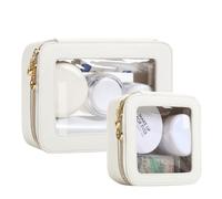 JRQCSJY Leather Clear Makeup Bags Set - Clear Quart Size TSA Approved Toiletry Bags for Toiletries Large Opening Transparent Cosmetic Case with Zipper for Travel Essential, White, Mini+Medium, Fashion