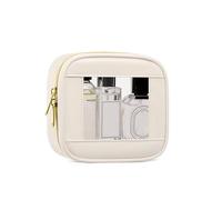 JRQCSJY Leather Clear Makeup Bags Set - Clear Quart Size TSA Approved Toiletry Bags for Toiletries Large Opening Transparent Cosmetic Case with Zipper for Travel Essential, Beige-2, Mini, Fashion