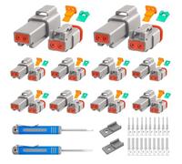 JRready 2 Pin Way Deutsch DT Connector Kit, Size 16 Stamped Contacts 14-18AWG, Seal Plugs, DT04-2P DT06-2S Gray Waterproof Automotive Electrical Connectors (10 Set), ST6327-201.