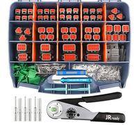 JRready DW5010 Deutsch Connector Kit with Crimper, 2 3 4 6 8 12 Pin IP68 Waterproof Connectors with Deutsch Crimp Tool ACT-M202 for 12-22AWG, Size 16 Solid Contacts, DT Connector Removal Tools