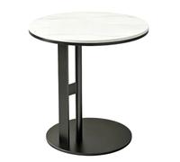 JRSIUNH Round Sintered Stone Tabletop, Metal Frame Side Table | H-Shaped Steel Frame, Suitable For Living Room, Bedroom, Beside Sofa, Beside Bed(White+Black,45cm/17.7in)