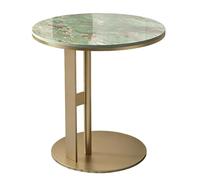 JRSIUNH Round Sintered Stone Tabletop, Metal Frame Side Table | H-Shaped Steel Frame, Suitable For Living Room, Bedroom, Beside Sofa, Beside Bed(Green+Gold,50cm/19.7in)