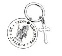 JRTEAY St Christopher Keyring Travel Gift for Men or Women, Christopher Keychain Token Medal, Saint Christophers Token Medal, for Safe Travels Saftey and Protection, New Car Gifts and Accessories