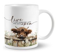 JRTW Funny Western Highland Cow Mug, Farmhouse Rustic Live Like Someone Left The Gate Open Coffee Cups Ceramic, Highland Cow Gifts for Women, Animal Lovers Gifts Coffee Mug Cup for Women