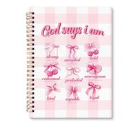 JRTW Pink Bow Christian Bible Journal Notebook, God Says I Am Scripture Prayer Notebooks for School Work College,Christian Girl Energy Journal, Religious Bible Study A5 Spiral Notebook for Women