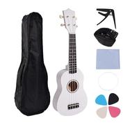 Jrudjsnhhty 21 Inch Ukulele Set for Beginners 4-String Small Guitar Basswood Ukulele with Carry Bag Clip and 4 Picks-White Easy Install