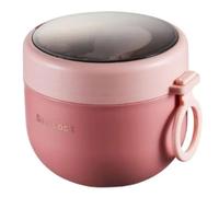 Jrudjsnhhty Stainless Steel Vacuum Soup Cup - Portable Lunch Box with Spoon, Microwave Safe, Cute Design Pink