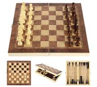 Jrudjsnhhty Wooden Foldable 3 in 1 Chess Backgammon Wooden Board Folding Board Game 44x44cm