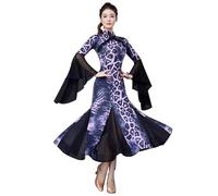 JRUIA Ballroom Competition Dancewear Printed Tango Waltz Costume National Standard Dance Dresses Flamenco Suit for Women,Purple,XXL
