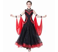 JRUIA Ballroom Dance Dresses for Women Waltz Tango Dancing Outfit National Standard Dance Dress Modern Competition Costumes,Black,XL