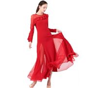 JRUIA Ballroom Dance Dresses for Womne Print Dance Costume Solid Color Flamenco Waltz Clothing Tango Performance Clothes,A,XXL