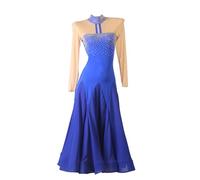 JRUIA Ballroom Dancing Dresses Mesh Waltz Performance Costume for Women Elegant Party Social Dance Outfit Flamenco Dancewear,Blue,XL