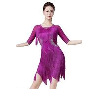 JRUIA Cha Cha Performance Costume Women's Fringe Latin Dance Dress Dancewear for Samba Salsa Tango Ballroom Dresses,F,L