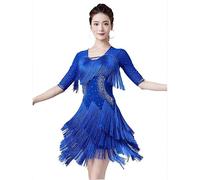JRUIA Cha Cha Performance Costume Women's Fringe Latin Dance Dress Dancewear for Samba Salsa Tango Ballroom Dresses,D,L