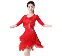 JRUIA Cha Cha Performance Costume Women's Fringe Latin Dance Dress Dancewear for Samba Salsa Tango Ballroom Dresses,B,L