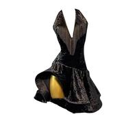 JRUIA Classic Latin Dance Costume Tango Salsa Performance Outfit Velvet International Standard Ballroom Dresses Fishbone Skirt,Black,XXL