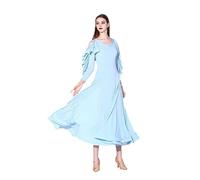 JRUIA Elegant Waltz Dresses for Women Long Sleeve Ballroom Dance Dresses Tango Modern Dance Skirt Banquet Performance Costume,Blue,XL