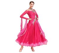 JRUIA Embroidery National Standard Ballroom Dance Dresses Salsa Tango Dancing Outfit Womens Waltz Modern Competition Costume,Pink,M