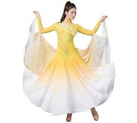 JRUIA Flamenco Competition Costume Women's Waltz Performance Dancing Outfit Standard Ballroom Dance Dresses Ruffles,Yellow,XXL
