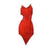 JRUIA Fringe Latin Dance Competition Dresses Women's Tango Cha Cha Performance Skirt Suspenders Ballroom Dancing Clothes,A,XL