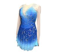 JRUIA Girls' Classic Ice Skating Dresses Handmade Figure Skating Competition Costume Crystal Roller Skating Winter Sportswear,Blue,XXXL