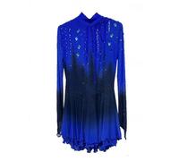 JRUIA Girls' Figure Ice Skating Performance Skirt Women's Handmade Professional Gymnastics Competition Costume Rhinestone,Dark Blue,XXL