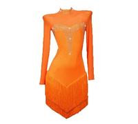 JRUIA High Collar Latin Dance Dresses for Women Fringe Tango Cha Cha Dancing Costumes Mesh Splice Salsa Ballroom Dancewear,A,L