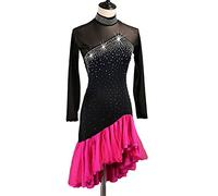 JRUIA Hollow Latin Dance Dress Women's Salsa Cha Cha Practice Costume Ballroom Performance Dresses Fishbone Skirts for Samba,rose,L