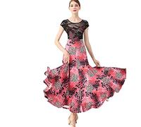 JRUIA Lace Ballroom Dance Performance Dresses for Women Printing Waltz Flamenco Training Costume Tango Clothes Party Dress,B,S