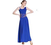 JRUIA Lace Ballroom Dance Training Dresses for Women Sleeveless Waltz Tango Costumes Leotard Foxtrot Salsa Performance Skirt,Blue,XL