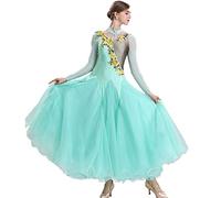 JRUIA Lace Waltz Ballroom Dance Competition Dresses Embroidered Salsa National Standard Dancing Outfit Tango Foxtrot Costume,Green,L