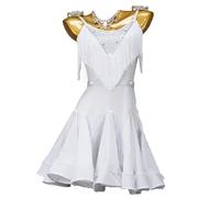 JRUIA Latin Dance Competition Costumes for Women Ballroom Performance Dresses White Salsa Leotard Clothes Fishbone Skirt,A,L