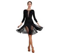 JRUIA Latin Dance Dresses for Women Competition Cha Cha Tango Costume Ballroom Performance Dancewear Salsa Practice Skirt,Black,S
