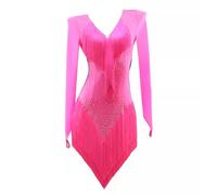 JRUIA Latin Dance Dresses Tassel Cha Cha Performance Dancewear Women's Salsa Tango Outfit Long Sleeve Clothes for Rumba,A,L