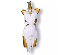 JRUIA Latin Dance Dresses Women's Professional Competition Cha Cha Tango Costume with Layered Tassels Leotard Skirt for Rumba,A,L