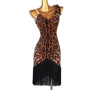 JRUIA Latin Practice Skirt for Women Fringe Tango Salsa Dance Costumes Cha Cha Dancing Outfit Printed Samba Ballroom Dresses,Leopard,L