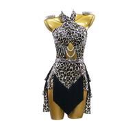 JRUIA Leopard Print Latin Dresses for Women Backless Ballroom Competition Dancewear Professional Cha Cha Salsa Costume,C,L