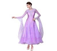 JRUIA National Standard Ballroom Dance Dresses Waltz Tango Competition Costume Stage Gorgeous Performance Dancing Outfit,Purple,3XL