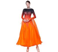 JRUIA National Standard Dance Competition Dresses Professional Ballroom Dancewear for Women Waltz Costume Big Swing Skirt,Orange,3XL