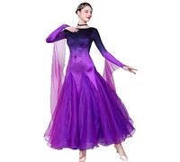 JRUIA National Standard Dance Competition Dresses Professional Ballroom Dancewear for Women Waltz Costume Big Swing Skirt,Purple,XXL