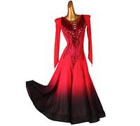 JRUIA Professional Ballroom Competition Dance Dresses for Women High-End Gradient Tango Waltz Performance Costume Rhinestone,Red,L