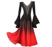 JRUIA Professional Ballroom Dance Competition Dress for Women Waltz Salsa Dancing Costume Flamenco Dancewear Fashion Gradient,black,XXL