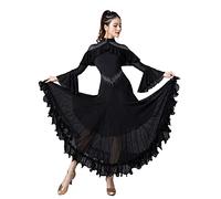 JRUIA Professional Ballroom Dance Competition Dresses Women's Salsa Waltz Performance Costumes Flamenco Tango Dancing Outfit,Black,L